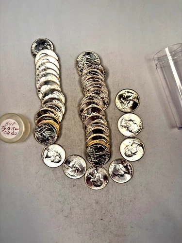 1960P WASHINGTON QUARTER 90% SILVER CH. BU BRILL UNC 40 COIN ROLL TYPE B REVERSE