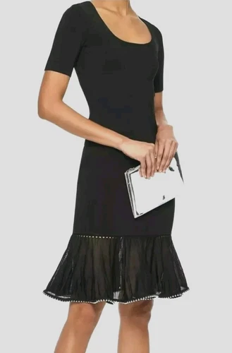 Alexander Wang abito in maglia scanalato bordato perline elasticizzato nero taglia media