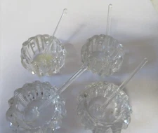 4 ~ Vintage Clear Cut Glass Individual Open Salt Cellars W/ Spoons (Zipper Cut)