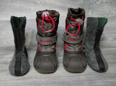 Sorel Snow Boots Size 4 kids 22.5 EU removable wool lining super warm 8'' tall