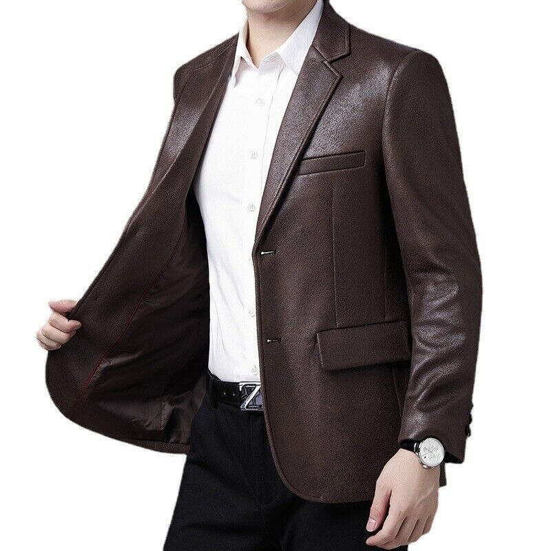 Leather Blazer Men Leather Jacket Coat Suit Office Business Premium Leather  Coat | eBay
