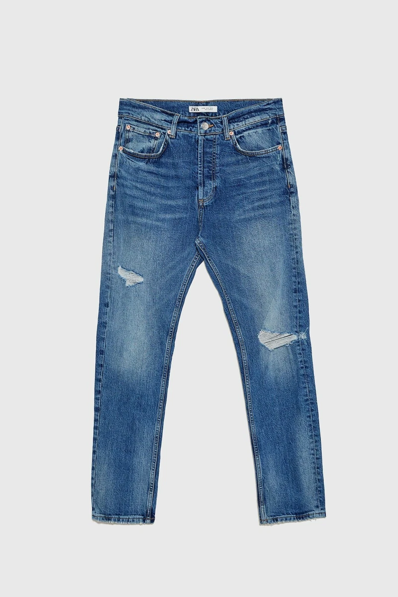Nuevo Zara Para Hombre Calce Ajustado Pantalones de mezclilla US30 Azul Medio 6688 351