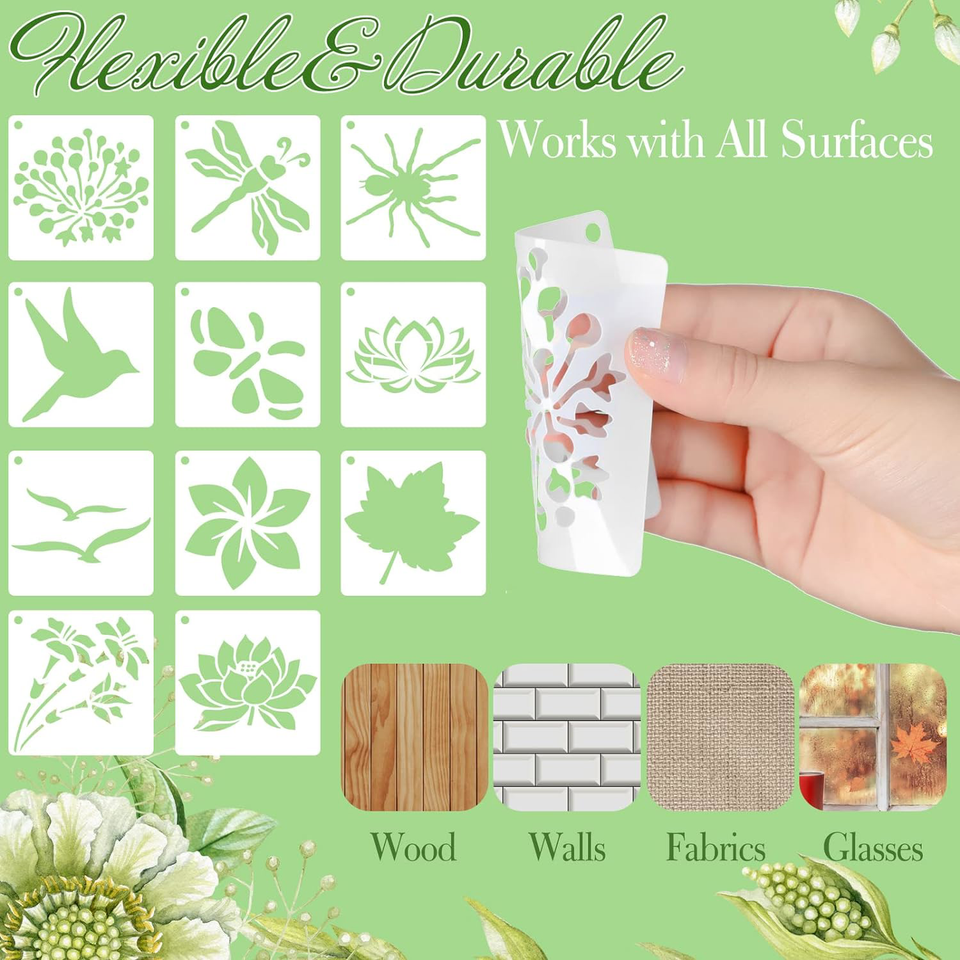 122 Pieces 3 x 3 Inch Stencil for Painting Reusable Stencils Flower Stencil B... eBay