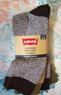 4 Pairs LEVI'S CUSHIONED BOOT LENGTH SOCKS -SUPERIOR COMFORT ! Men's Sizes 8-12