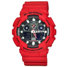 G-Shock Analog Digital Red Resin Casio Black Dial Men's Watch GA-100B-4ADR