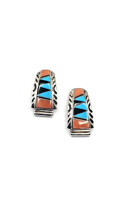 Sterling Silver Watch Band Tips Petite Inlay Turquoise Coral Native American