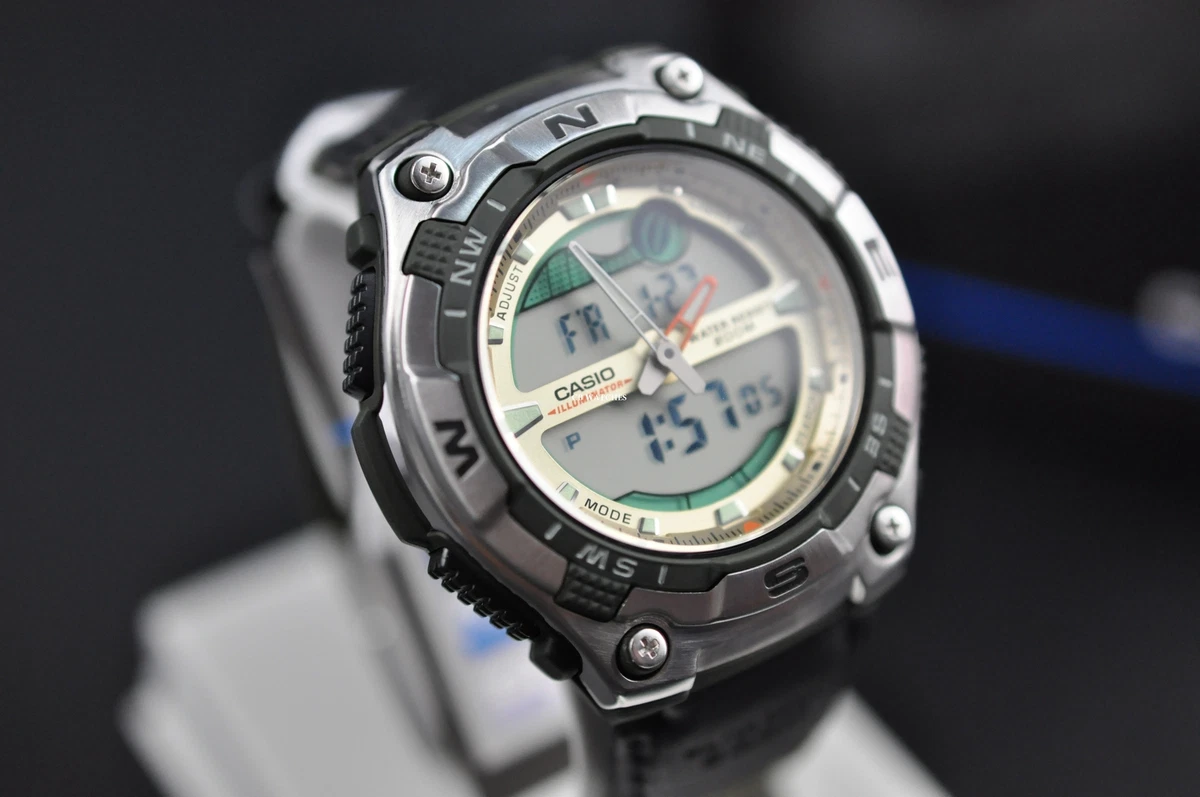 Casio AQW 100B 3AV Mens Analog Digital Sports Watch TIDE GRAPH World Time