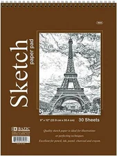 Bazic Spiral Sketch Pad Sketch Book 9" x 12" 30 Paper Sheets for Pencil Pastel