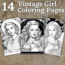 14 vintage girl coloring pages to print  digital   POD permission No. 129 