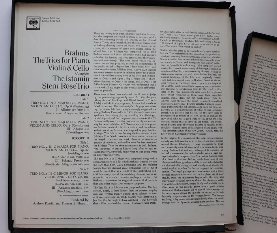 Brahms Complete Piano Trios (Istomin-Stern-Rose) Columbia M2S-760 2-eyes NM - Image 4 of 4