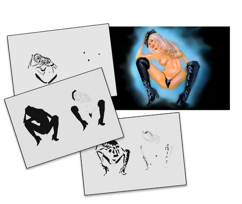 AS-130 Pinup Girl stencil acrylic airbrush spray wall paint ! Duty-fees free !
