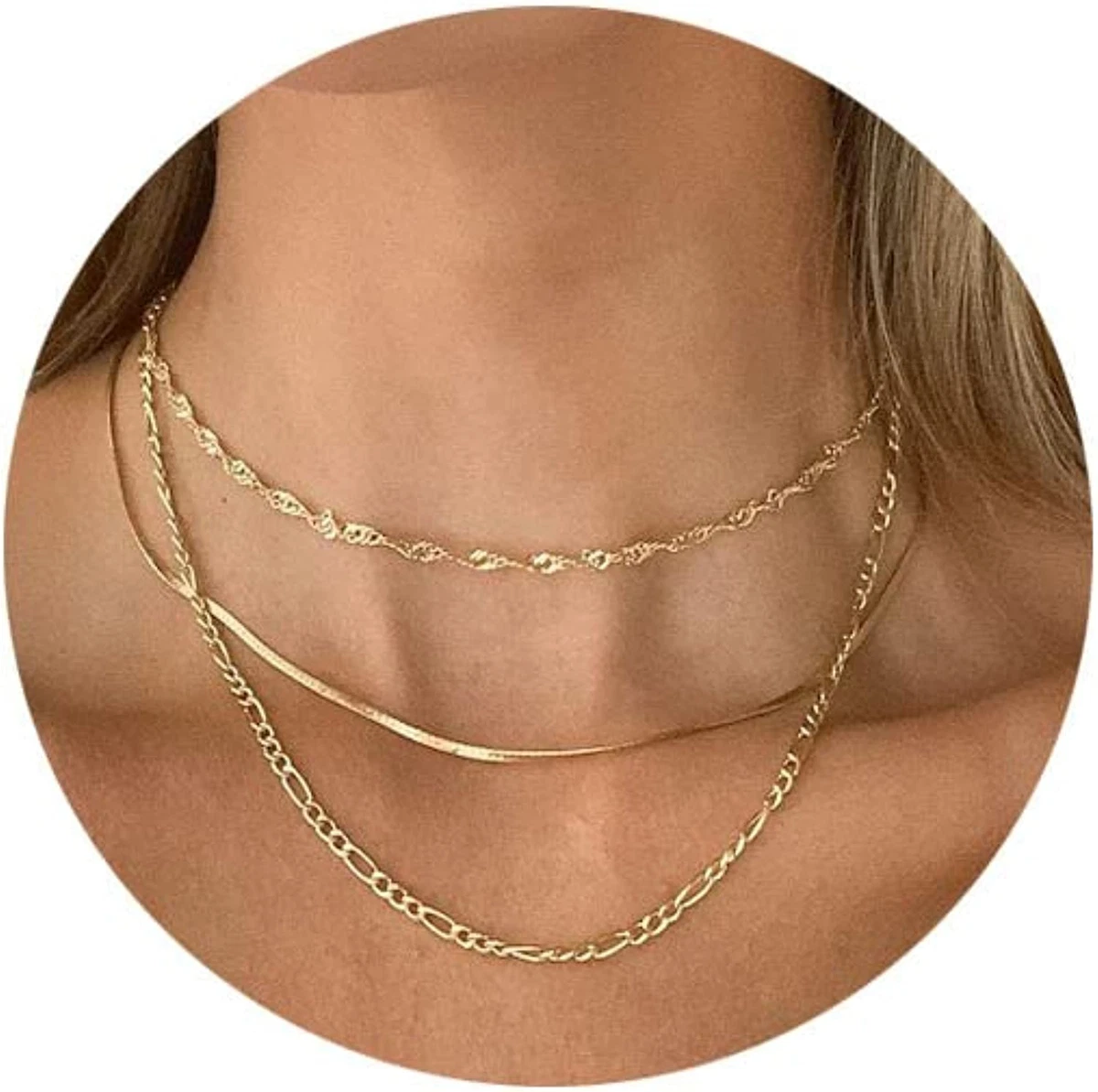 Layered Gold Necklaces for Women Dainty 14K Gold Plated Chain