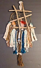 Vintage NATIVE AMERICAN HANDMADE MANDALA DREAM CATCHER WOOL/WOOD LARGE  35"x16" 