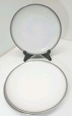 Vintage 4 pc SANGO GREY MIST 6175 Dinner plates 10.75'' Japan Ivory grey Used