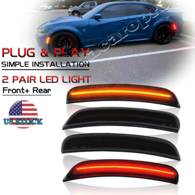 4PCS Smoked Front+Rear LED Side Marker Light Kit Lamp For 2015-22 Dodge Charger