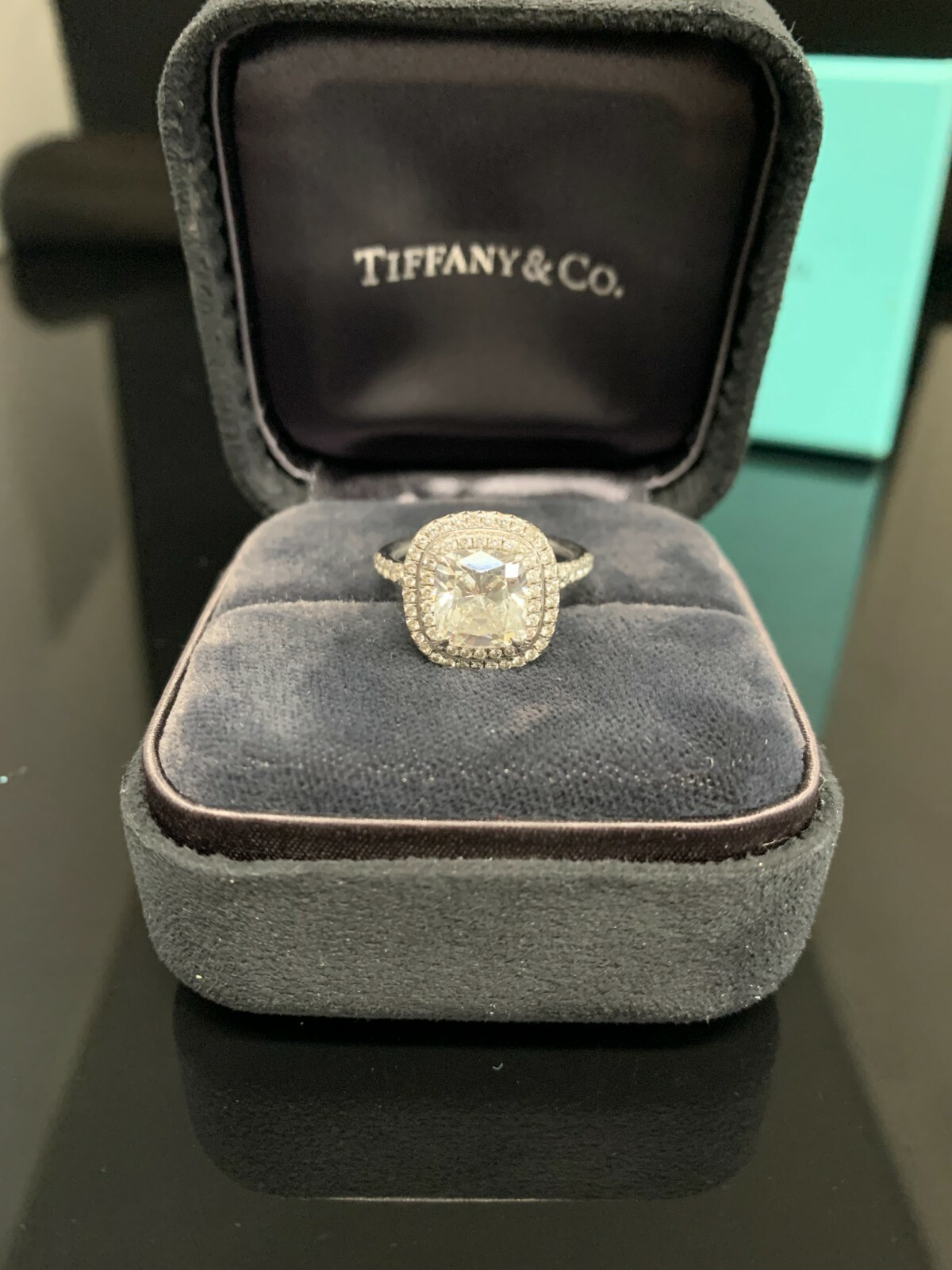 Tiffany & Co. Platinum "soleste" Double Halo Diamond Ring Cushion 2.78ct, image 2 of 6
