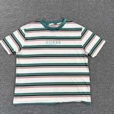 Vintage Guess Originals Shirt Mens Large Green Striped Logo Crewneck Tee 90s