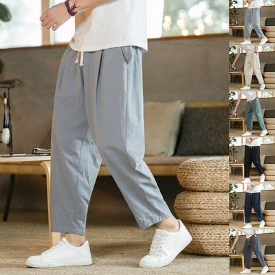 Men Harem Pants Loose Plus Size Solid Casual Drawstring Elastic Waist Trousers