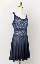 Ryu L Navy Cotton Blend Lace/Net Fit And Flare Sleeveless Mini Dress