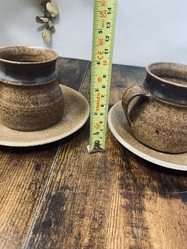 Vintage Stoneware Mugs Cups Saucers  Brown - Picture 12 of 17