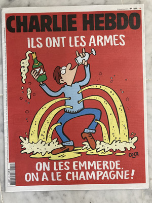 Charlie Hebdo Red Cover No 1217 Nov 18, 2015 ILS ONT LES ARMES