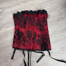 Fredericks of Hollywood Red Black Lace Corset Garter Top NWT Size M goth