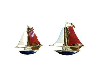 A Set Of 2 Red White And Blue  Sailboat Brooches ,Pins Nautical Theme By Gerry s