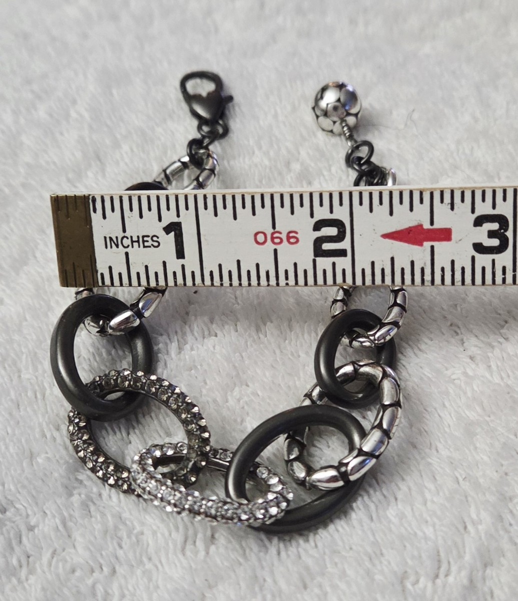 Brighton PEBBLE PAVE Rhinestone Metal Size 8" & UP Adjustable Bracelet Signed  View 2