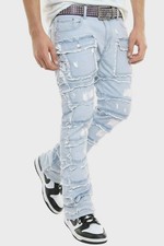 Statement Layered Distressed Jeans - Best Fitted Blue Stack with Fringe Detail