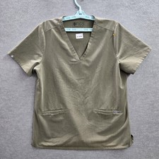 FIGS Women Scrub Top L Green Casma Three Pocket PO FW1100 Short Sleeve Logo