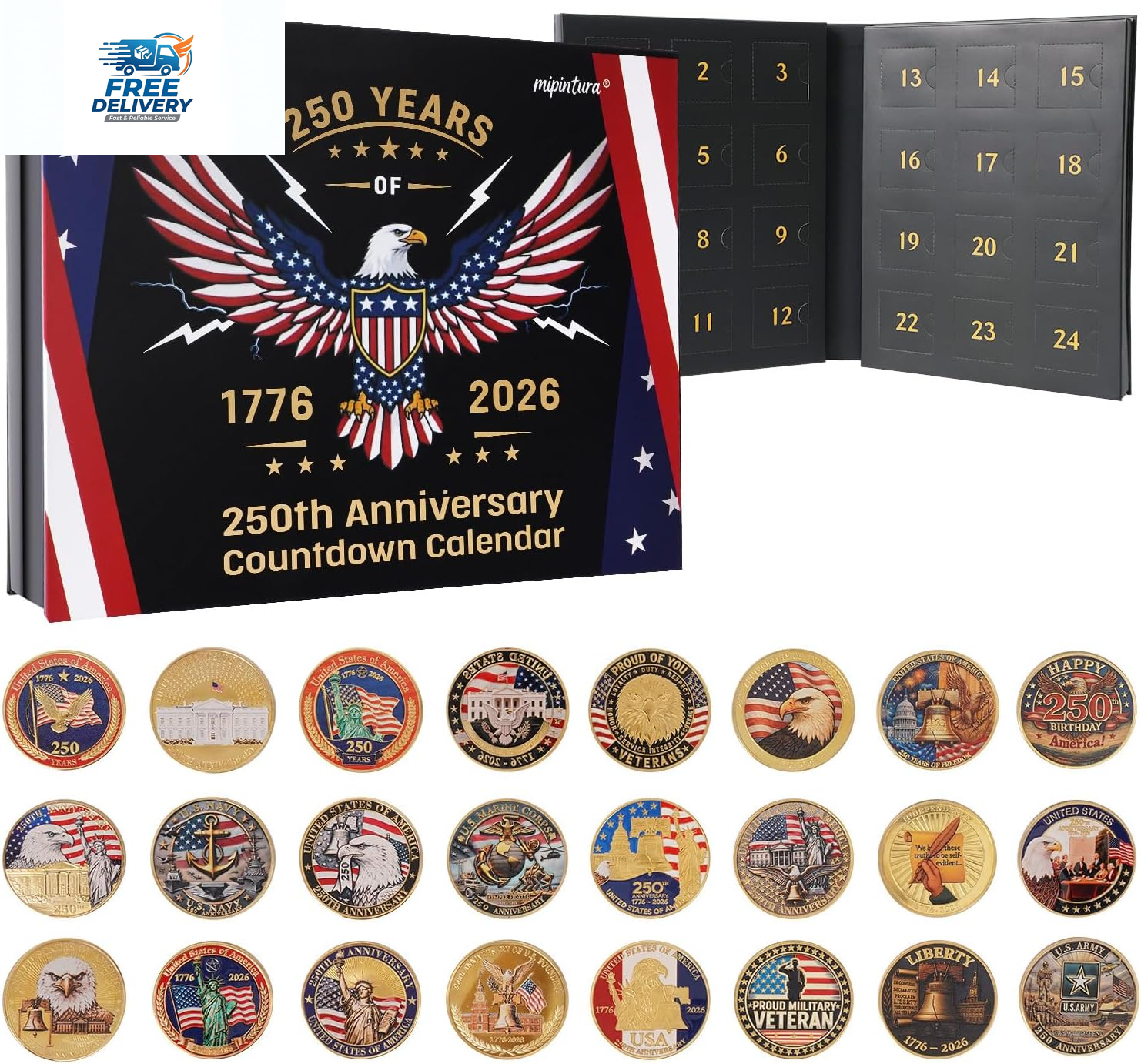24PCS 250th Anniversary USA Commemorative Coins 1776-2026 Gift Set