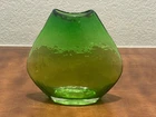Modernist Hand Blown Glass Vase, Lime Green Irregular Mid Century Blenko?.