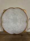 Anchor Hocking Fire King Milk Glass Bowl with Gold Trim Grapes & Leaves 9x8 In