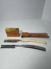 2 Vintage Weck Hair Shaper Straight Razors And 18 New Blades And 1 Case