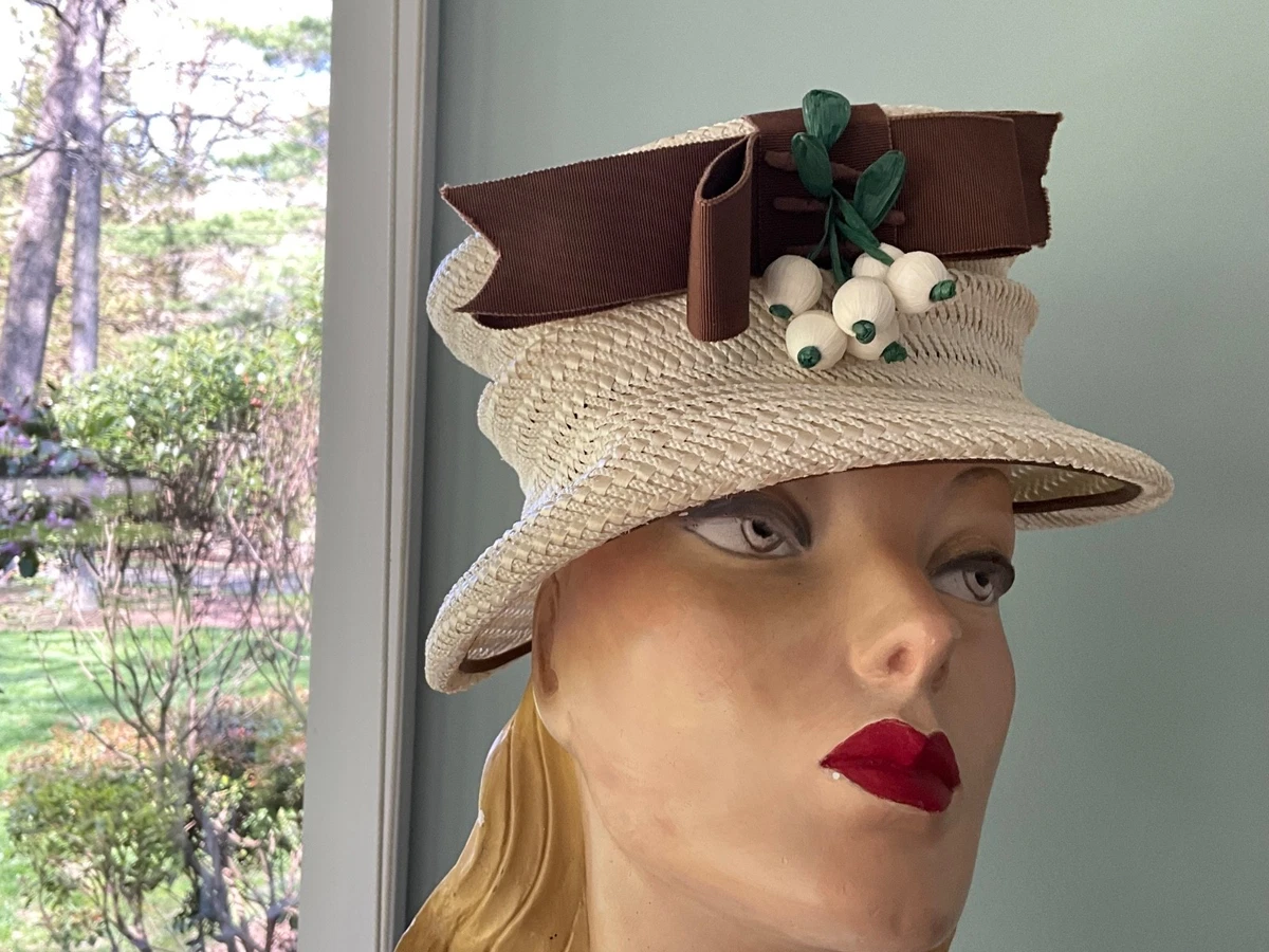 VINTAGE 1960\'S POGUE\'S CINCINNATI BLACK & OFF WHITE STRAW CLOCHE HAT Cloche Straw 1960s Vintage Hats for Women for sale | eBay main image 3