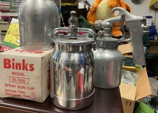 Binks Model 81-550 Quart Aluminum Siphon Cup W Model 35 Spray Gun Vtg Lot Binks Model 81-550 Quart Aluminum Siphon Cup W Model 35 Spray Gun Vtg Lot