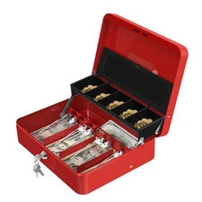 Large Cash Box w/Money Tray Lock Tiered Money Box Cashier Drawer Security Box