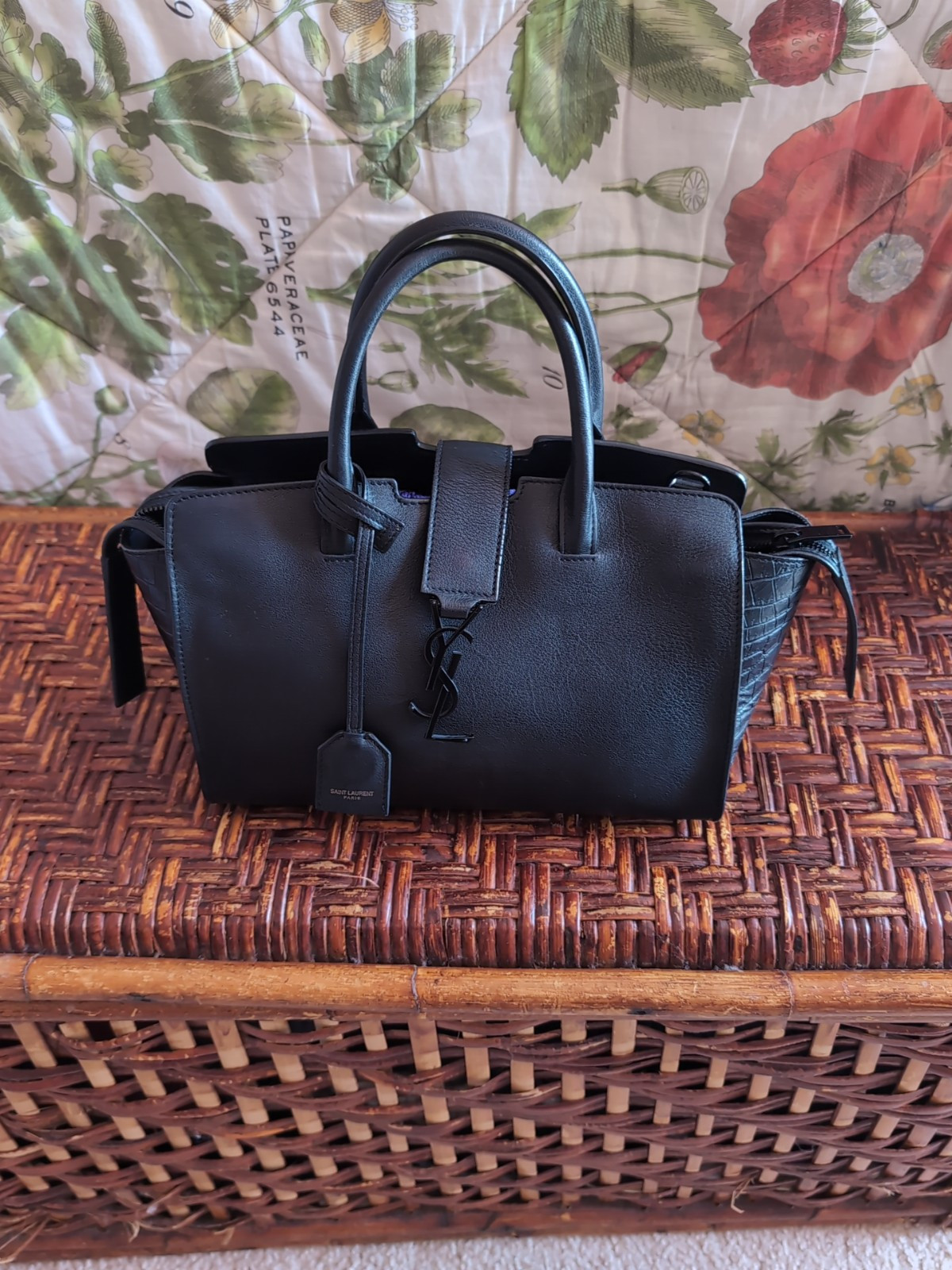 SAINT LAURENT BORSA YSL DOWNTOWN CABAS IN PELLE DI VITELLO NERA ACCENTI DI COCCODRILLO LOGO NERO