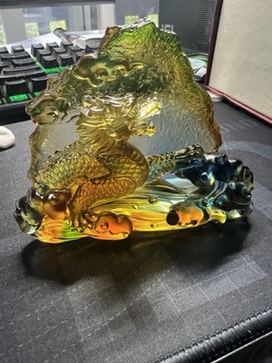 Xia Shi Liu Li Art Glass Paperweight - ''Dancing Dragon'' With Box And Certificate