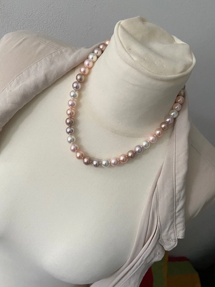 Rosa Collier Perlen Halskette 10mm Muschelkernperlen Perlenkette AAA Qualität - Bild 4 von 4