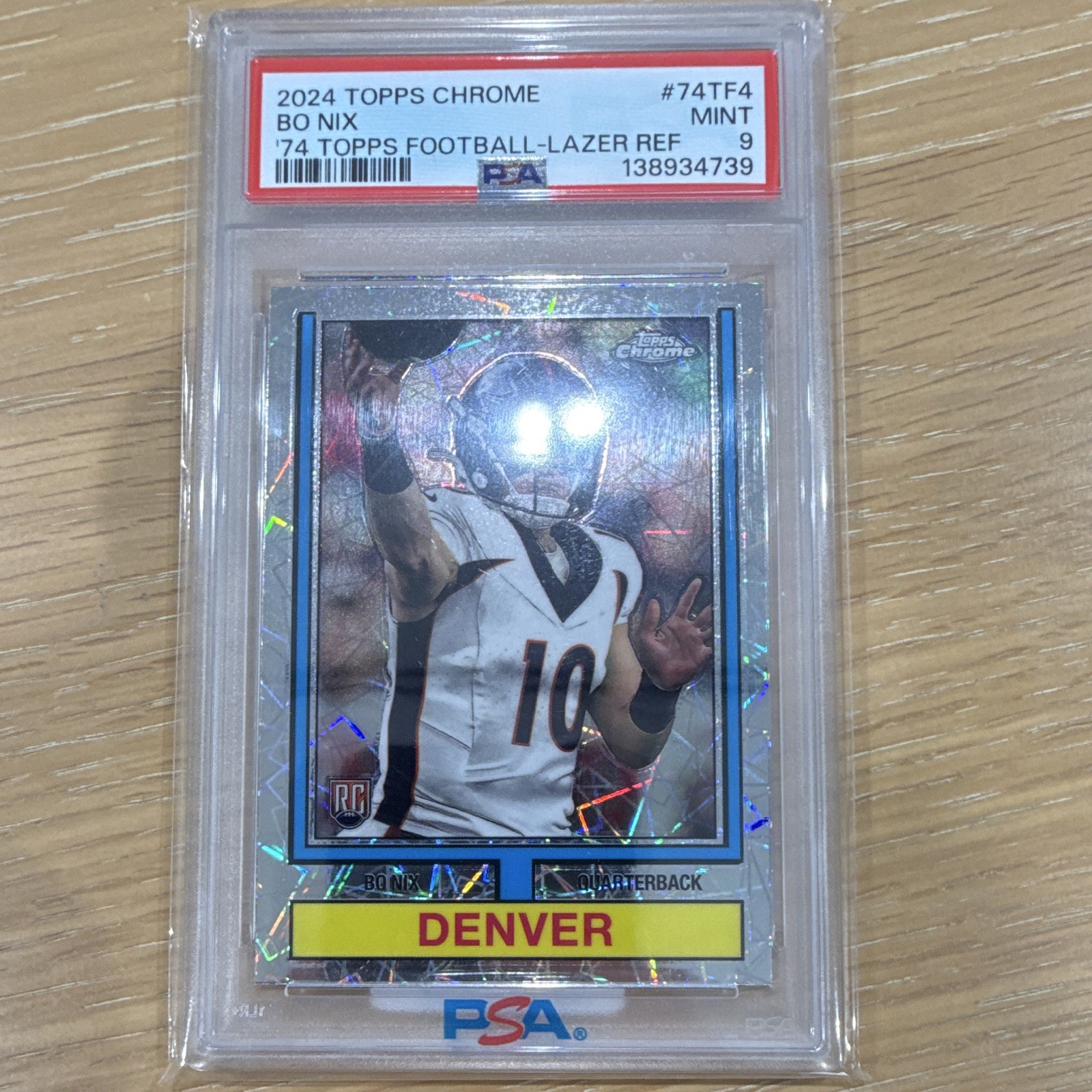 TOPPS CHROME 2024 BO NIX RC '74 TOPPS FB LAZER REFRACTOR #74TF-4 PSA 9