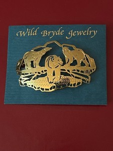 Authentic Wild Bryde Signed Gold Plated Brooch Artisan Nature Jewelry