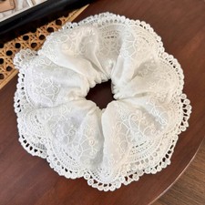 Korean Large Women Lace Scrunchies White Floral Embroidered Elastic Hair Bands G