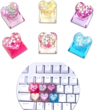 6PCS Bling Heart Custom Keycaps - Cute Artisan Keycap Replacement Key for Cherry