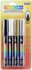 Uchida DecoColor Extra Fine Tip Acrylic Paint Markers 4/Pkg-Black, Gold, Silver