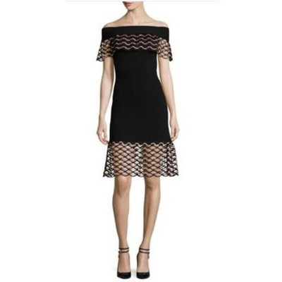 Lela Rose Size Medium Wave Lace Off The Shoulder Sweater Dress Black Wool |  eBay