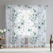 Green Eucalyptus Leaves Curtains for Living Room 96 inch Length 2 Panels Set