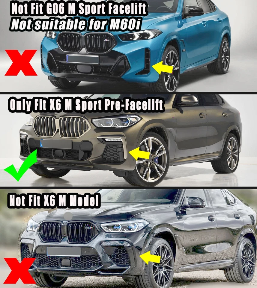 Kit de labio de alerón inferior para parachoques delantero para BMW X6 G06 M Sport 2019-2023 2022 negro Foto 2 de 4
