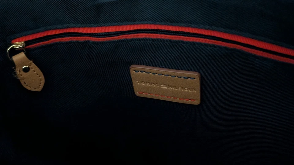 Bolso de Mano Tommy Hilfiger Vintage Rojo Blanco Azul Lona Playa Viaje Grande  Foto 3 de 4