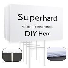 4 Pack Blank Yard Signs 17 x 12 in with Metal Stakes, White Plastic Yard Lawn...